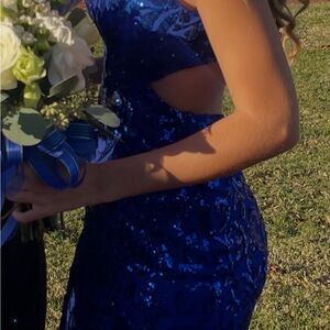 Sequined Cutout Evening Dress in Royal Blue